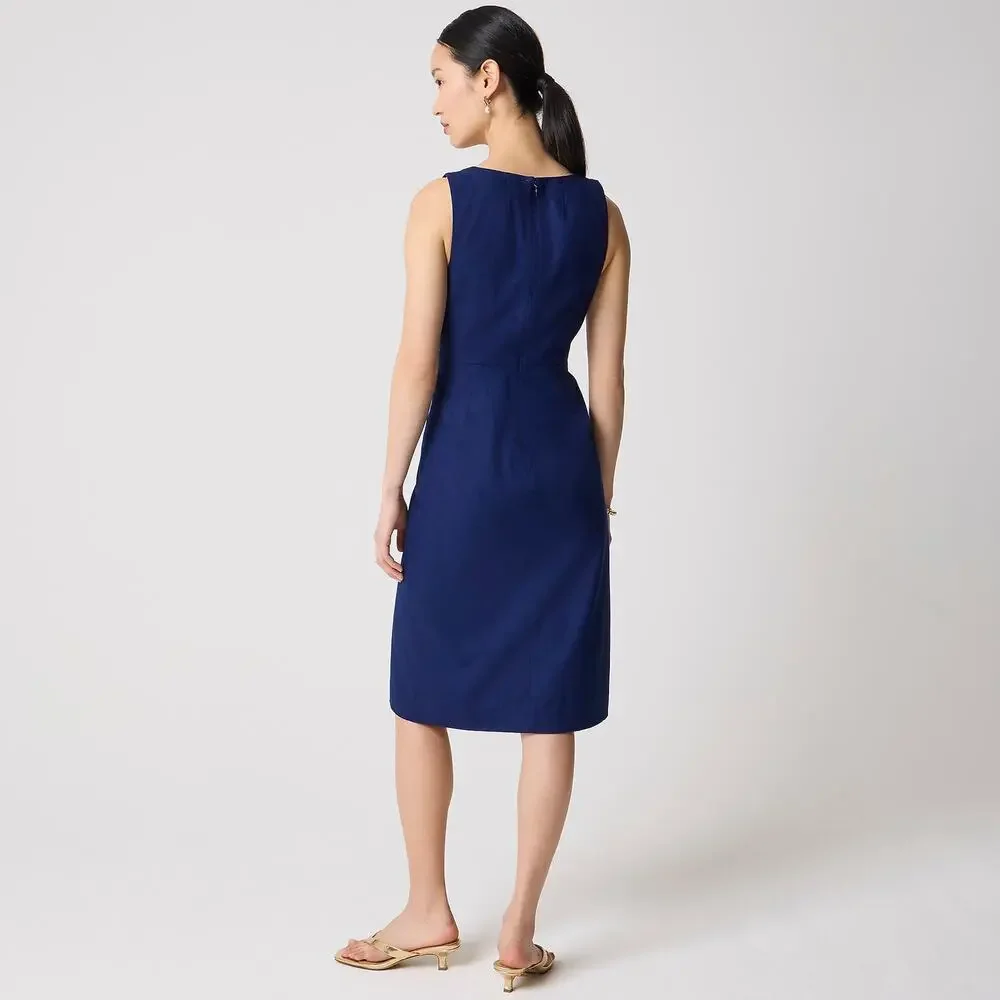 J.Crew Linen Cotton Blend Button Front Old Money Midi Dress Blue 6